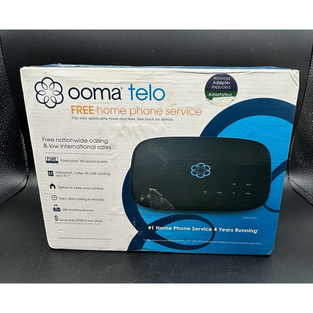 OOMA Telo Smart Free Home Phone Service New Open Box Wireless Adapter Included